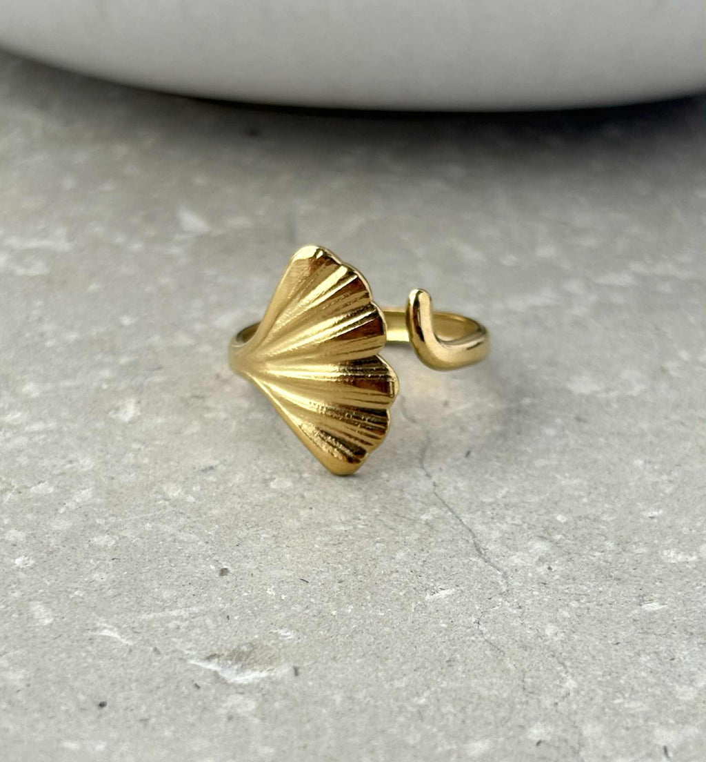Gold Ginkgo Leaf Adjustable Ring