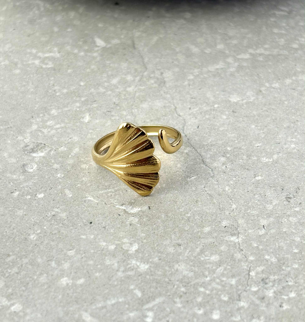 Gold Ginkgo Leaf Adjustable Ring